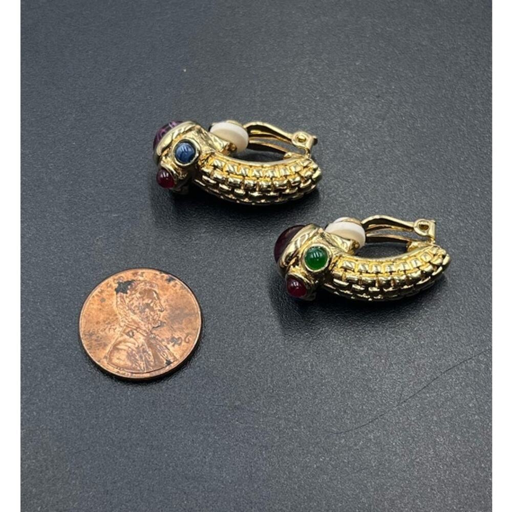 Ivana Trump Vintge Classic Jewel Colored Cabochons Clip On Earrings - Picture 11 of 11